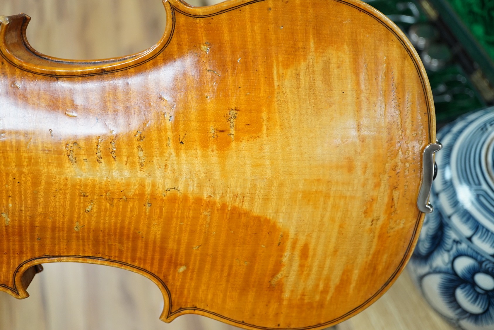 A cased violin, sound post loose